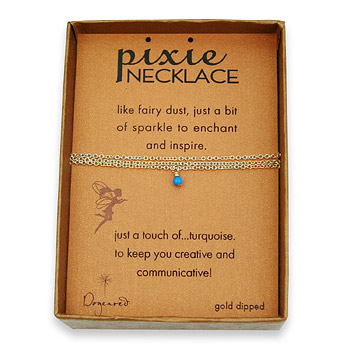 turquoise pixie necklace, gold dipped