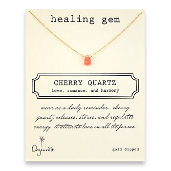 healing gem cherry quartz necklace, gold dipped