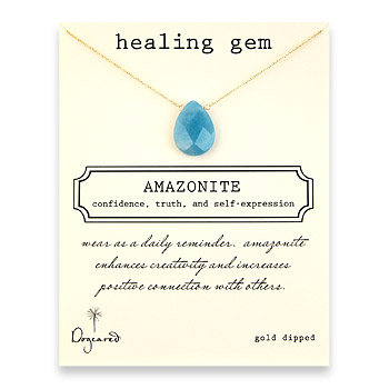 amazonite large healing gem gold dipped reminder necklace - 20 inch