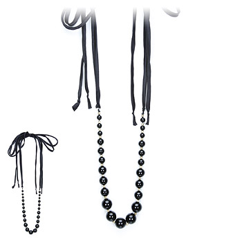 love bead necklace with onyx beads, black silk tie - 60 inches