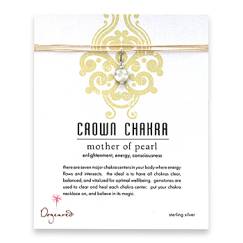 crown chakra mother of pearl necklace on taupe silk thread