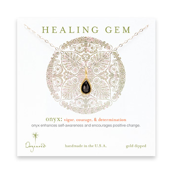 onyx teardrop healing gem gold dipped necklace - 20 inches