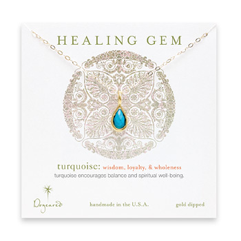 turquoise teardrop healing gem gold dipped necklace - 20 inches