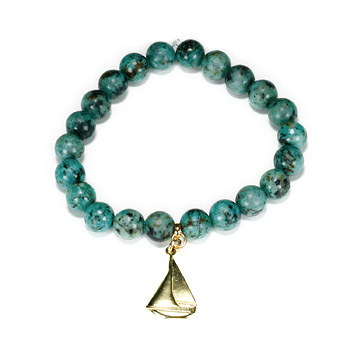 turquoise small goddess bracelet with sailboat