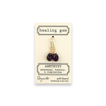 amethyst healing gem earrings, gold dipped