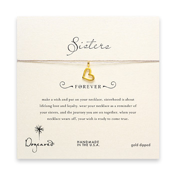 sorority sisters forever make a wish necklace with gold dipped loving heart on taupe thread