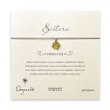 sorority sisters forever make a wish necklace with gold dipped rose on taupe thread