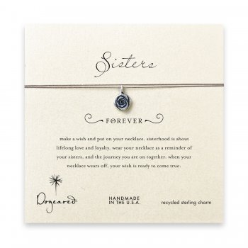 sorority sisters forever make a wish necklace with sterling silver rose on taupe thread