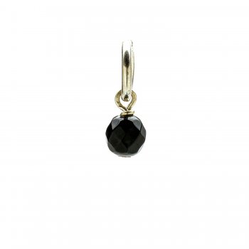 black onyx round faceted gem, sterling silver