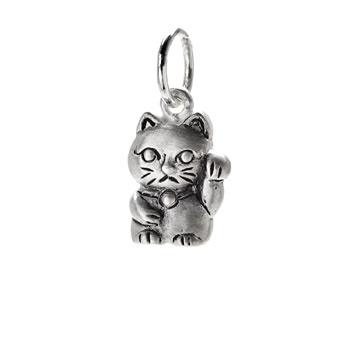lucky cat charm, sterling silver