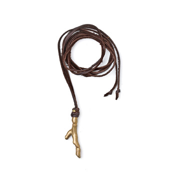 jewel box chocolate leather necklace with large brass branch - 52 inches