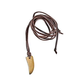 jewel box chocolate leather necklace with brass horn - 52 inches