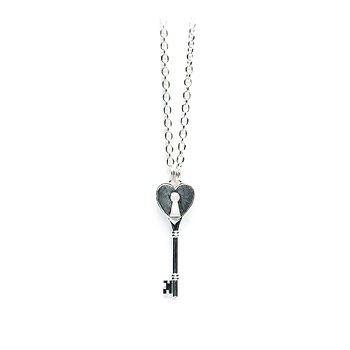 unlocked love silver heart with key hole necklace - 36 inch
