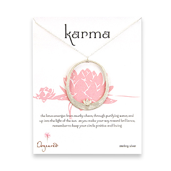 large lotus karma disc sterling silver necklace
