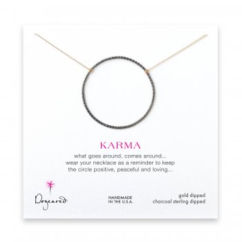 large sparkle karma necklace, charcoal sterling silver on gold chain
