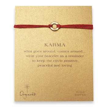 small+karma+hammered+bracelet+gold+dipped+on+red+irish+linen