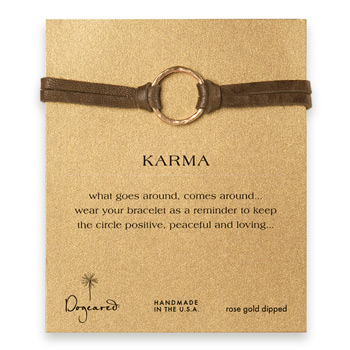 large karma bracelet rose gold dipped on java leather