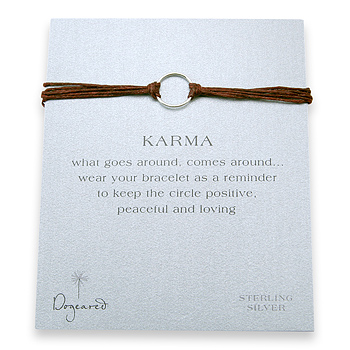 karma bracelet sterling silver on tobacco irish linen