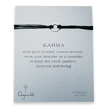 small+karma+hammered+bracelet+sterling+silver+on+black+irish+linen