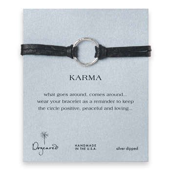 large+karma+bracelet+sterling+silver+on+ebony+leather