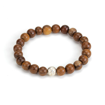 eat pray love meditate teak wood bracelet with silver om bead