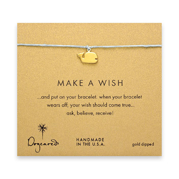 make a wish whale bracelet on turquoise, gold dipped
