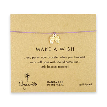 make a wish angel wings bracelet on lilac, gold dipped