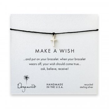 make+a+wish+simple+cross+bracelet+on+black%2C+sterling+silver