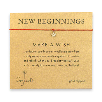 new beginnings make a wish bracelet with gold dipped lotus on red irish linen