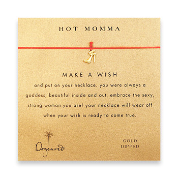 hot momma make a wish necklace with gold dipped high heel on red