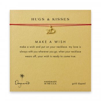 hugs+%26+kisses+XO+necklace+on+red%2C+gold+dipped
