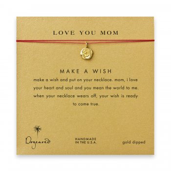 love you mom rose necklace on red, gold dipped