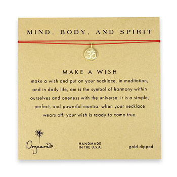 mind body and spirit make a wish necklace with gold dipped om symbol on red
