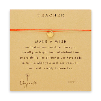 teacher make a wish necklace with gold dipped apple on red