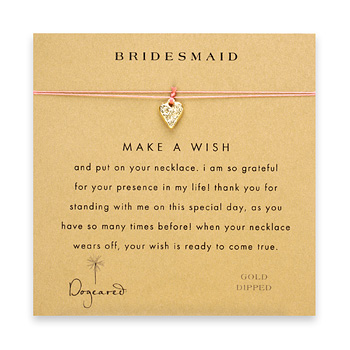 bridesmaid make a wish necklace with gold dipped mini stone heart on coral
