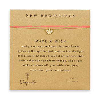new beginnings make a wish necklace with gold dipped lotus flower on coral