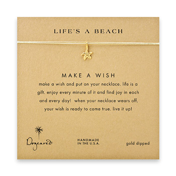 life's a beach starfish necklace on yellow, gold dipped