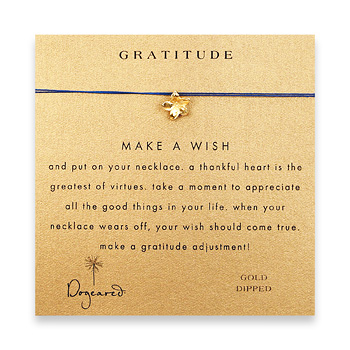 gratitude make a wish necklace with gold dipped plumeria on royal
