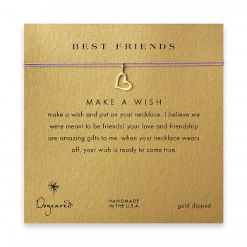 best friends loving heart necklace on purple, gold dipped