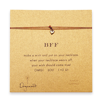bff make a wish necklace with gold dipped cupid heart on tobacco