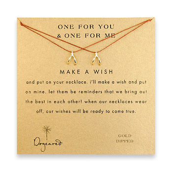 one for you one for me make a wish necklace set with gold dipped wishbone on tobacco