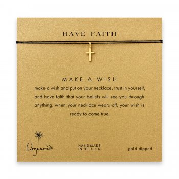 have faith simple cross necklace on black, gold dipped