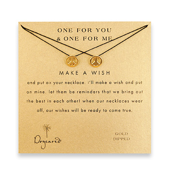 one for you one for me make a wish necklace set with gold dipped peace sign on black
