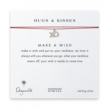 hugs & kisses XO necklace on red, sterling silver