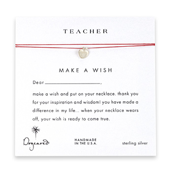 teacher+make+a+wish+necklace+with+sterling+silver+apple+on+red