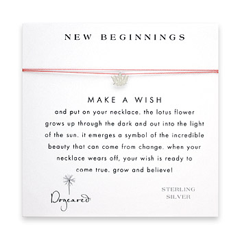 new beginnings make a wish necklace with sterling silver lotus flower on coral
