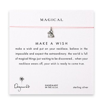 magical make a wish necklace with sterling silver dipped bunny on pink