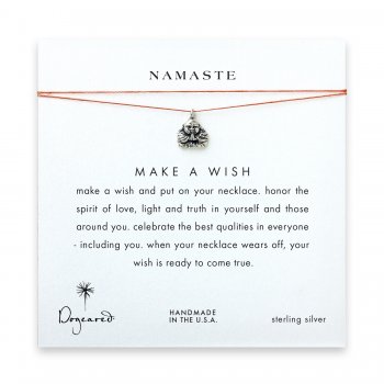 namaste buddha necklace on orange, sterling silver