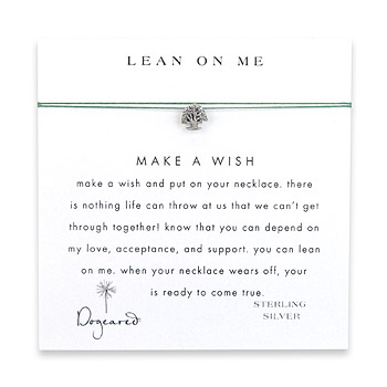 lean on me make a wish necklace with sterling silver small tree on emerald