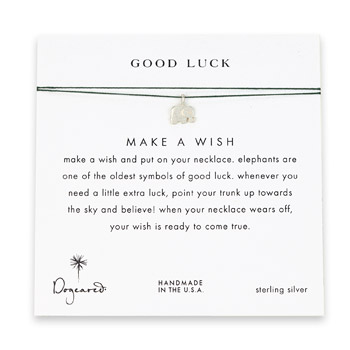 good luck elephant necklace on evergreen, sterling silver